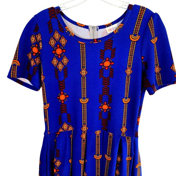 Lularoe Women's Dress Medium M Blue Orange Sleeves Misses Size 8 10 - Picture 2 of 6